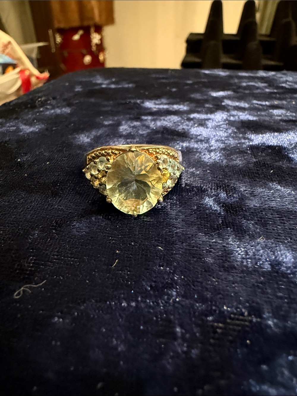 Beautiful Sterling, .925 silver and green amethyst ring with aquamarine size 8